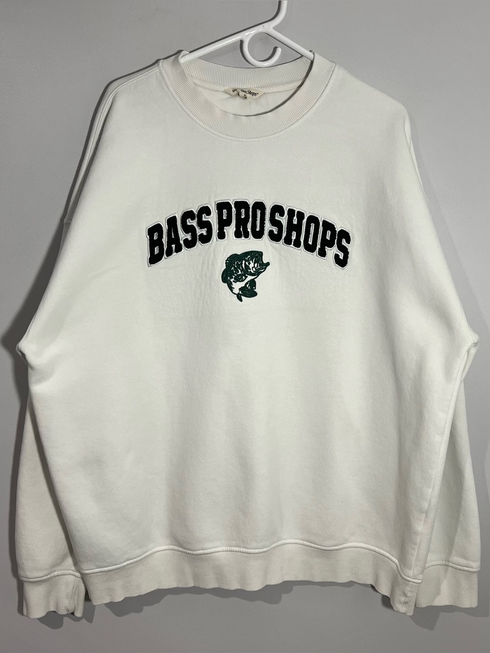 Bass Pro Shops Fish White Green Long Sleeve Pullover Sweatshirt Mens XL